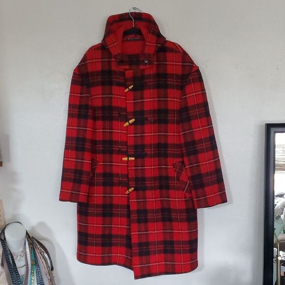 Vintage The Original Gloverall Duffle Coat in Red Plaid Made in England Size L - Picture 1 of 12